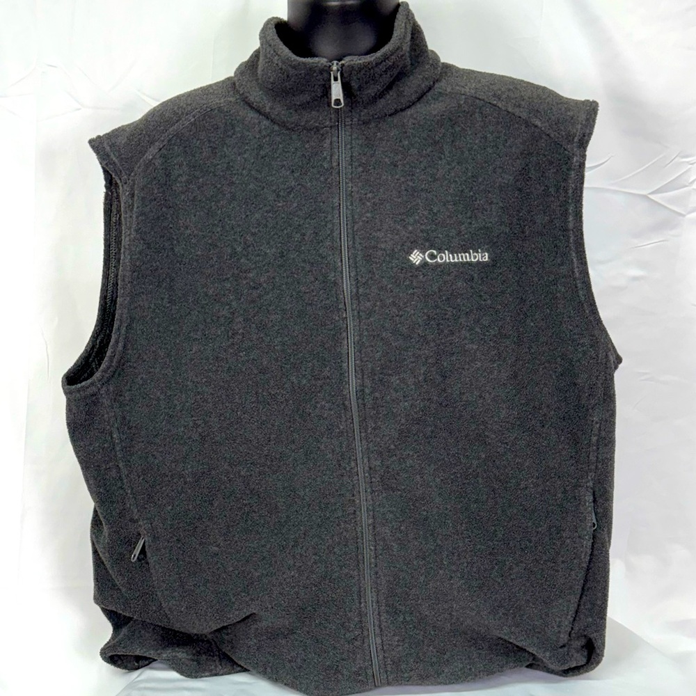 Columbia Vest‎ Full Zip Fleece Mens Extra Large Charcoal Gray Stitched Logo